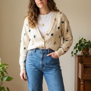Vintage PS Sport Floral Knit Cardigan – Cottagecore Grannycore Sweater (Size S)
